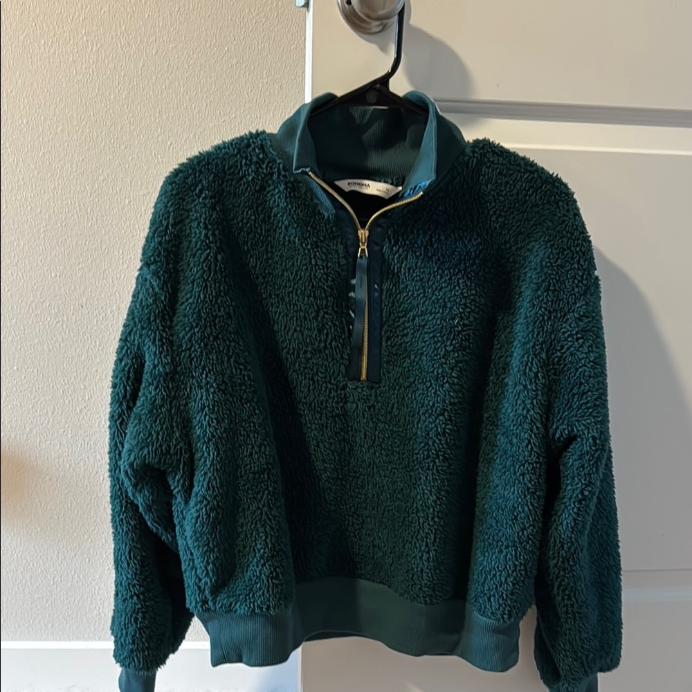 Cozy Green Sherpa Quarter Zip Pullover
